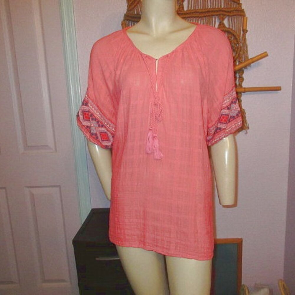 Dylan Embroidered Blouse Top Size M Oversized Cotton Gauze Peasant Fairy Boho